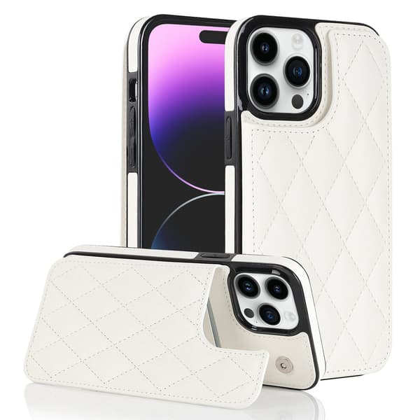 Fodral för iPhone 13PRO Vit Dubbelspänne läderplånbok med korthållare
