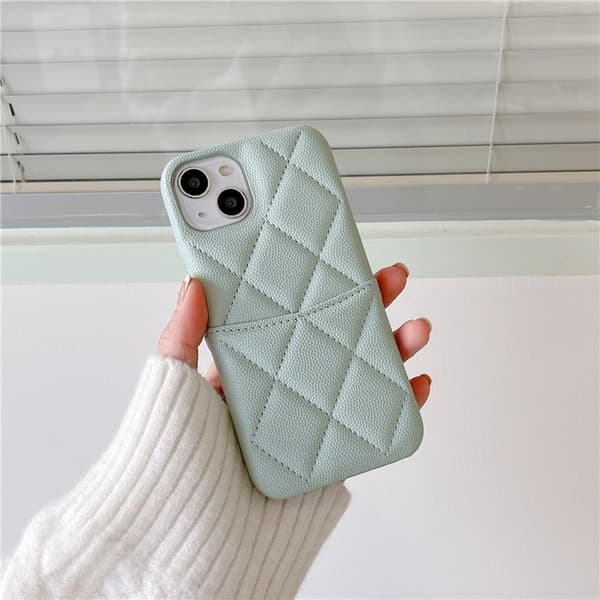 Etui til iPhone 14 Pro Mint Neutral ins Diamant Luksus Pebbled læder Tekstureret Wallet med Kortholder