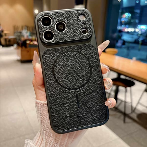 Etui til iPhone 16 Pro Max Magnetisk Lædertekstur Sort Noz35976