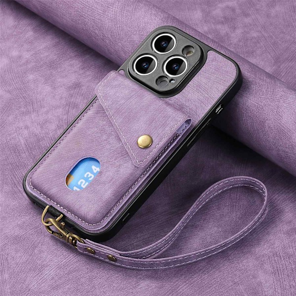 Fodral för iPhone 14 Plus Lila Enkel Soft-Touch läderrem magnetisk korthållare
