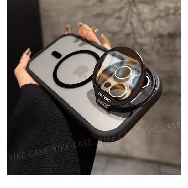 Fodral för iPhone 16 Plus Klassisk Svart Kreativt Flip Skyddsglasögon Ställ Magnetisk Transparent