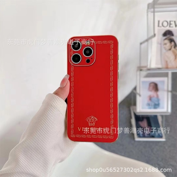 Fodral för iPhone 13pro röd Elektropläterad lädertextur Helkropp