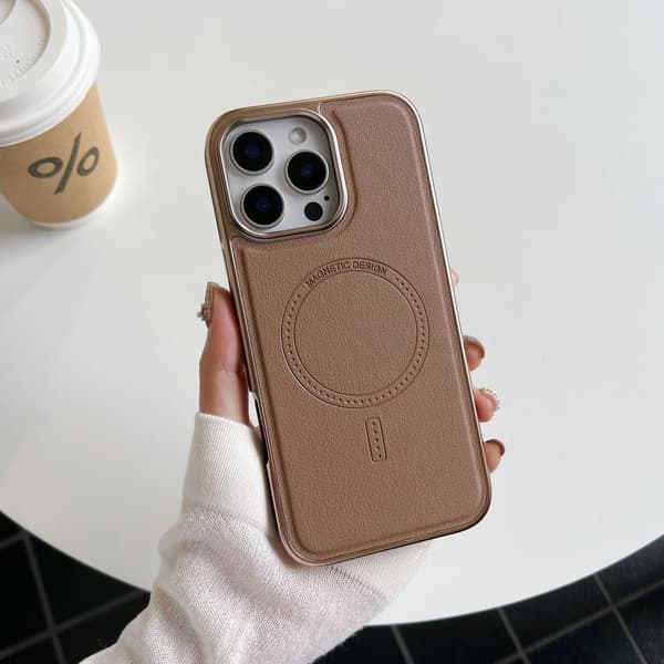 Etui til iPhone 16pro Desert Gold Original farve lædertekstur magnetisk belægning