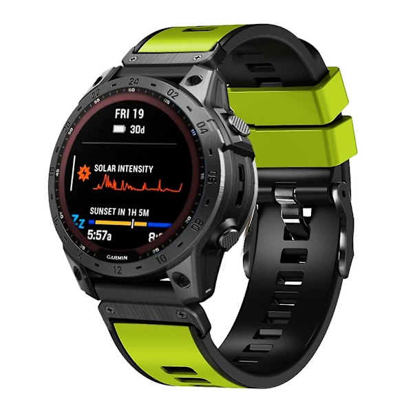 Lime Black Lime Black Tofarget Silikonklokkereim kompatibel med Garmin Fenix 7x
