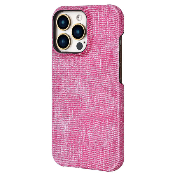 Fodral för iPhone 14 Pro Max rosa liten kreativ lädertextur denim mönster