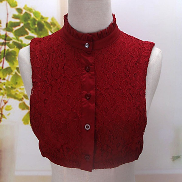Dame falsk krage Avtakbar halv skjorte Koreansk blonde hvit Wine Red