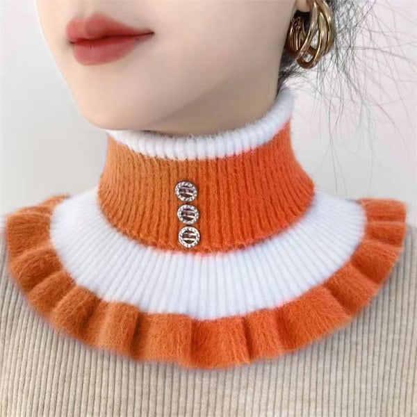 Falsk krage for kvinner, vindtett skjerf, cervikal støtte, tykkere Orange White