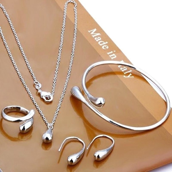 Neckalce smycken Set H Chain Armband Ring Krok Oval örhängen Platinum Plated