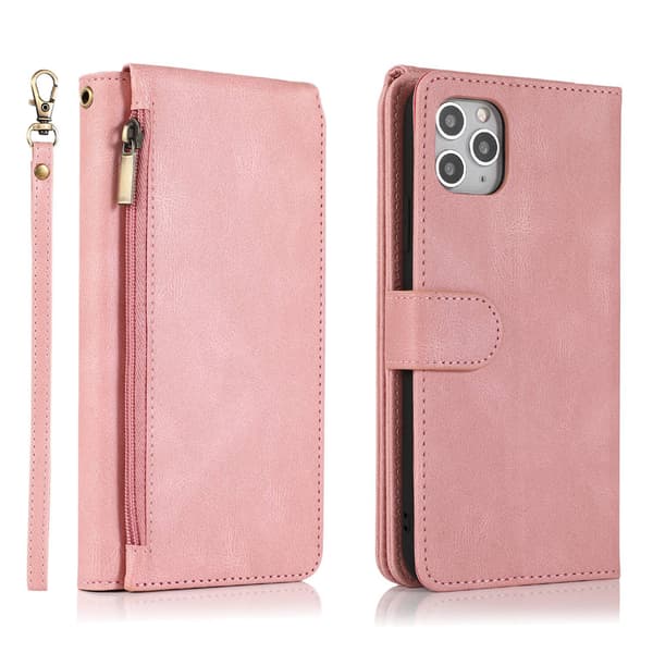 Etui til iPhone 13PRO MAX Rosaguld Soft-Touch Multi-Kort Lynlås Pung med Kortholder