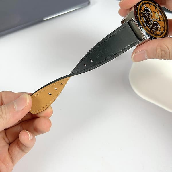 Svart Svart Retro Textur Läderrem 22mm
