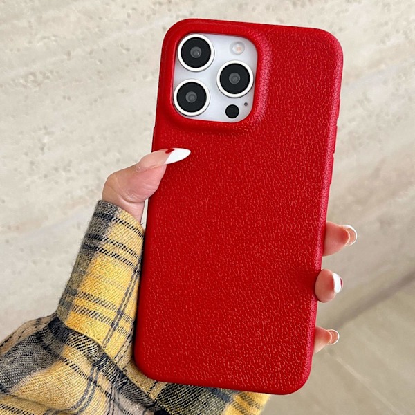 Fodral för iPhone 16PLUS Rött lädermönster klassiskt enkelt