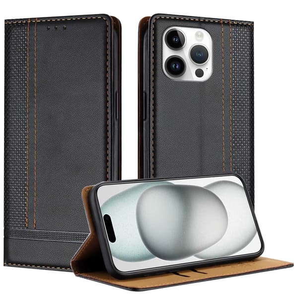 Etui til iPhone 16 Pro Max sort magnetisk pung med kortholder
