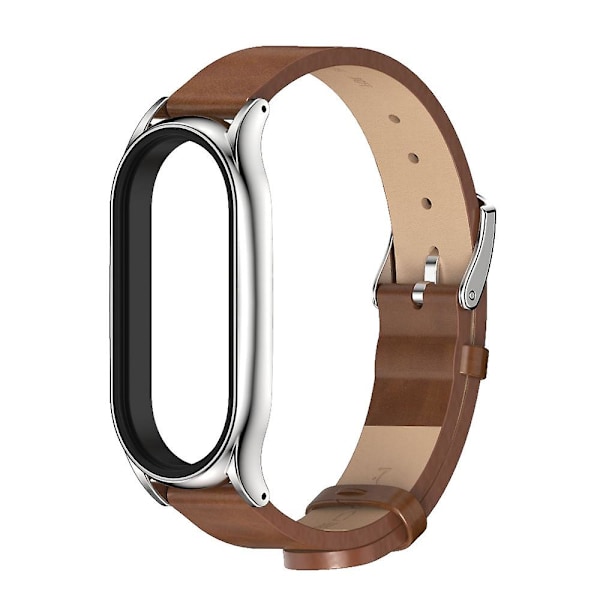 Brun Silver Brun Silver Mikrofiber Läder Klockarmband kompatibelt med Xiaomi Mi Band 7 / 7 Nfc