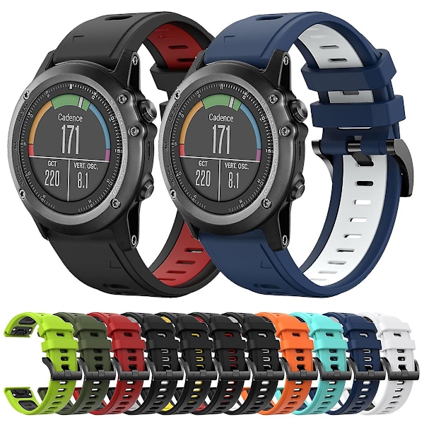 Orange Sort Orange Sort Tofarvet Silikone Urrem kompatibel med Garmin Fenix 3 Hr