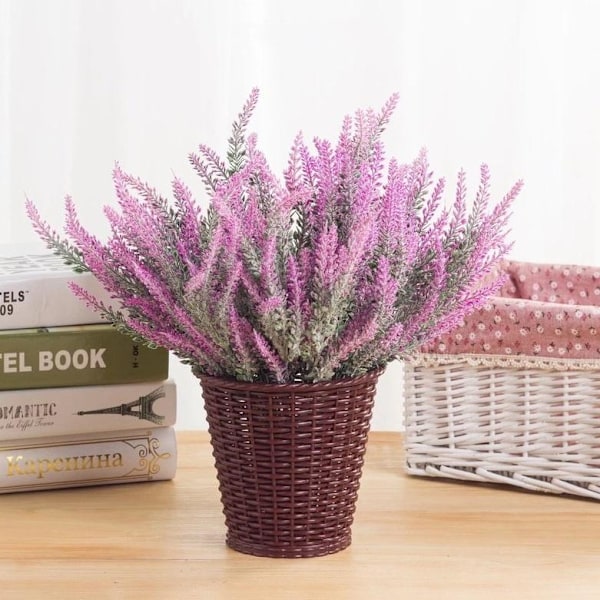 6-pack Konstgjorda Falska Blommor Lavendel Plast Torkade Blommor Växter Bukett för Inomhus Utomhus Hem Fuchsia