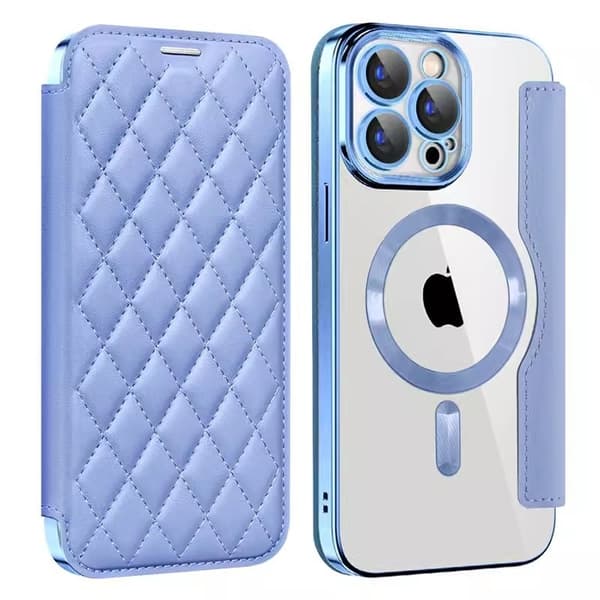 Etui til iPhone 14plus Lyseblå Magnetisk Flip Wallet med Kortholder Transparent