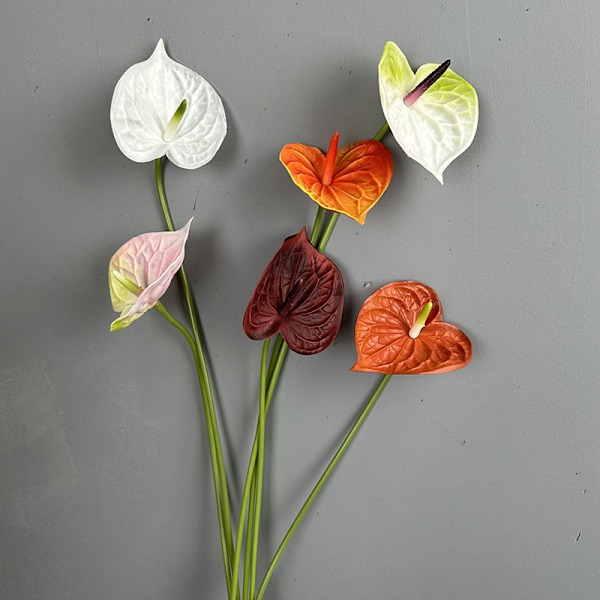 3D Röd Anthurium PU Känsla Konstgjord Blomma för Bröllop Heminredning Wine red
