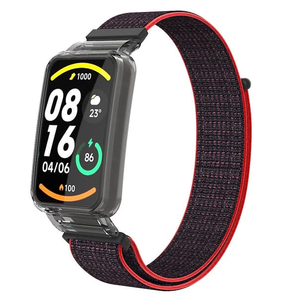 Rød Sort Rød Sort PC-etui + Nylon Loop Rem kompatibel med Xiaomi Mi Band 7 Pro