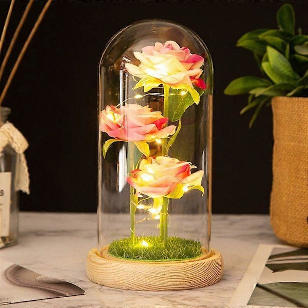 Skønheden og Udyret Rose Lampe i Glaskuppel, LED Forever Galaxy Rose Kunstig Blomst