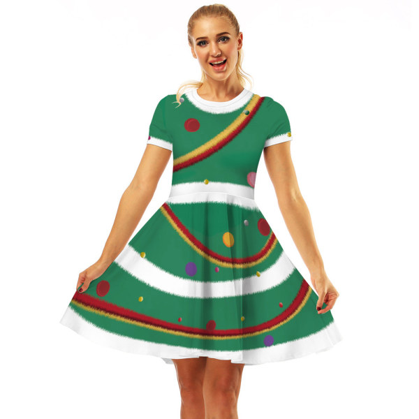 Digitaltryck kortärmad klänning Stor svängkjol BEP027 XL