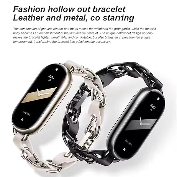 Svart Svart Mote Rustfritt Stål Armbånd kompatibelt med Xiaomi Mi Band 8