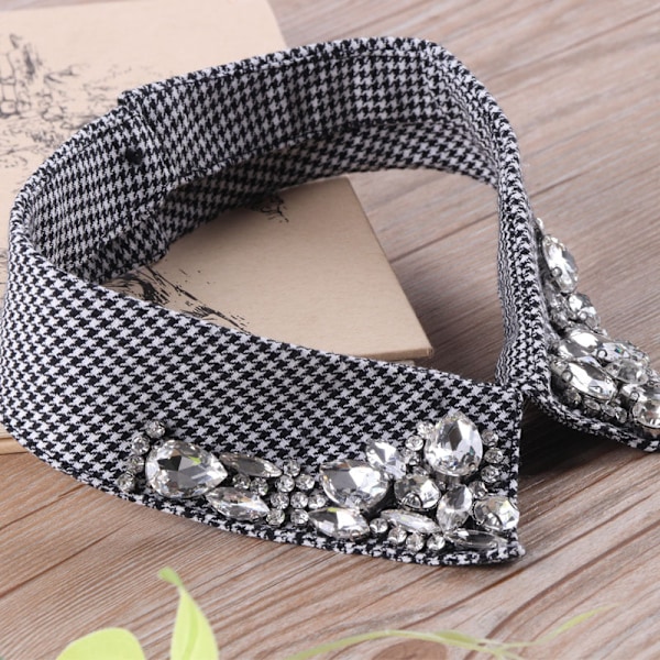 Dame falsk krave Aftagelig halv Aftagelig Hmade Rhineston Houndstooth