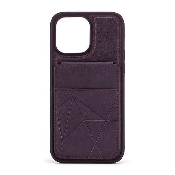 Etui til iPhone 13 Pro Max [Mørkelilla] Stativ kortholder let luksus Soft-Touch læder