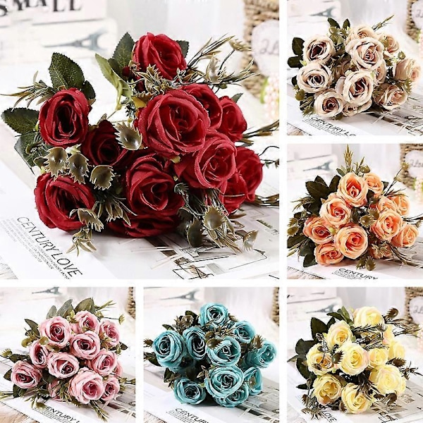 1 Buket Kunstig Rose Realistisk Iøjnefaldende Ingen Visning Nem at Vedligeholde 6 Blomster Dekorativ Falsk Rose Blomsterbuket til Hjemmet Dark Purple