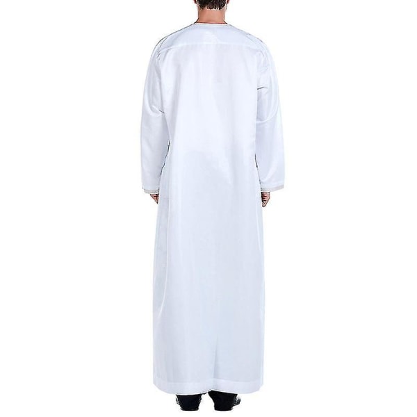 Ny muslimsk man islamisk långrock Kaftan Thobe morgonrock White 2XL