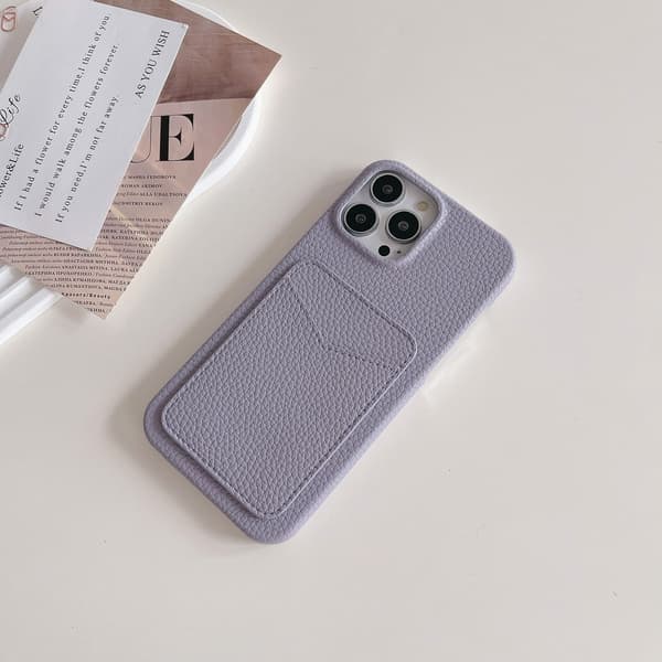 Etui til iPhone 16 Violet kortholder litchi læder etui Klassisk Pebbled Kortholder Lædertekstur