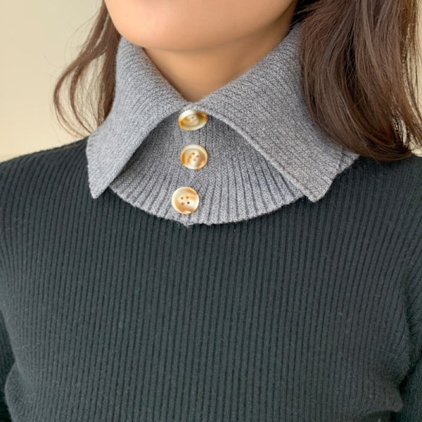 Dame falsk krage Avtakbar halv Strikket Knapp Pullover Sc Dark gray 21cm