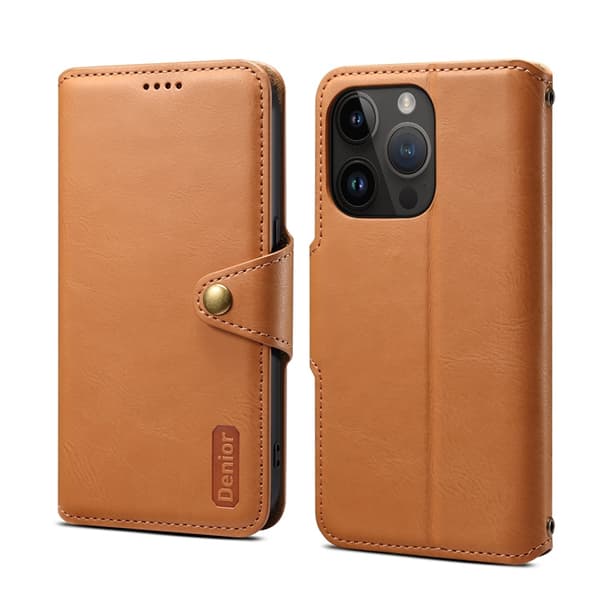 Etui til iPhone 14 Pro Khaki Flip Lommebok med Kortholderstativ