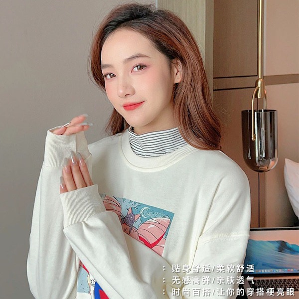 Dame falsk krage Avtakbar halv Avtakbar Barn Selv-H Pure Cotton White Stripes