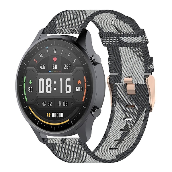 Grå Grårandig Vävd Nylon Armbandsrem Kompatibel med Xiaomi Mi Watch Color, Garmin Vivoactive 4