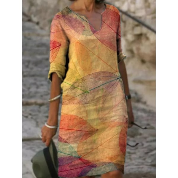Personligt printed Snygg lös plusstorlek klänning med halv ärm Abstract leaves 4XL