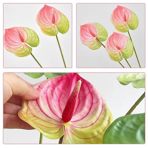 6 stk. Kunstige Anthurium Blomster Fake Blomster Bordpynt Blomsterarrangement Dekorationer