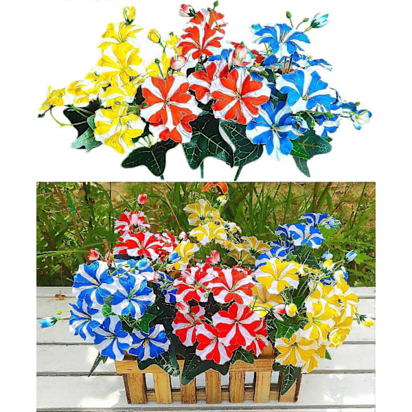 Pakke med 3 50cm Kunstig Geranium Blomsterbusk Silkeplante Hjem Hengehagedekor UV-bestandig Morning Glory 3