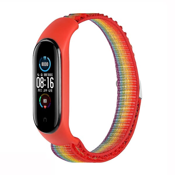 Rainbow Rainbow Nylon Loop Urrem kompatibel med Xiaomi Mi Band 3 / 4 / 5 / 6 / 7