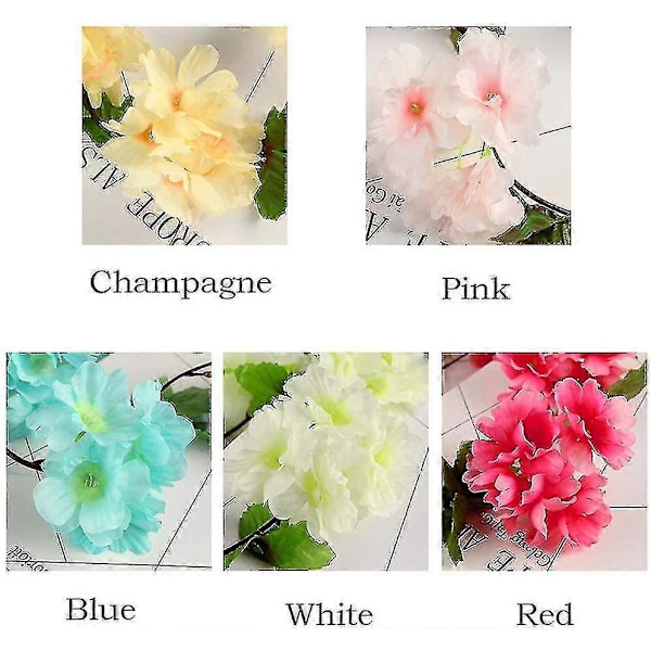2-pack Falska Körsbärsblommor Rankor Växter Konstgjord Murgröna Hängande Gröna Blad Siden Girlang Bröllop Konst Dekor (blå)