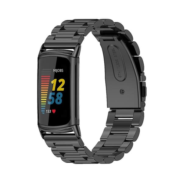 Sort Sort Mijobs Urrem i Rustfrit Stål kompatibel med Fitbit Charge5