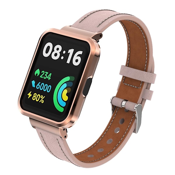 Vaaleanpunainen vaaleanpunainen nahkainen kellon ranneke, yhteensopiva Xiaomi Redmi Watch 2:n kanssa