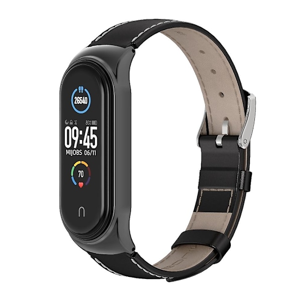 Svart Svart kompatibel med Xiaomi Mi Band 6 / 5 / 4 / 3 Klokkereim i kuskinn