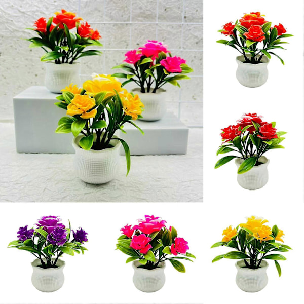 Kunstige potteplanter 5 Rose Blomsterhode Hjemmekontor Bordpynt Bryllup Falsk Blomster Yellow