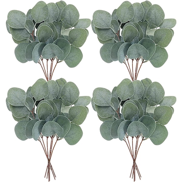 24 Pakke Kunstige Eukalyptusblader Stilker Falsk Eukalyptus Grønt Plante For Bukett Vase Fyllstoff Hjemmeinnredning Flo