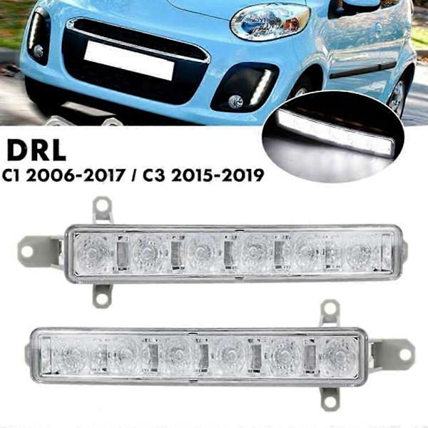 Bil L+R LED DRL Dimljus för C1 06-17 C3 15-19 Automatisk Körlampa Varselljus Stötfångarlampa