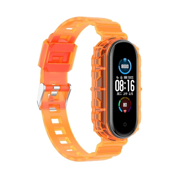 Gjennomsiktig oransje TPU integrert reim kompatibel med Xiaomi Mi Band 5/6/7