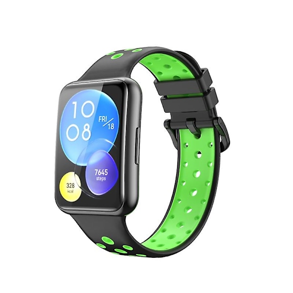Svart Grön Svart Grön Silikon Armbandsrem kompatibel med Huawei Watch Fit 2