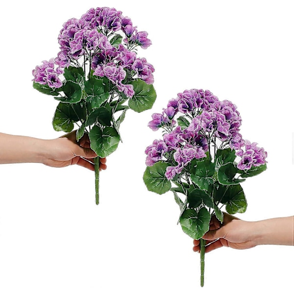 Kunstige Geranium Blomster Falsk Geranium Busk Lang Kunstig Silkeblomst Plante for Utendørs Plantekasse Hage Hjem Dekorasjon (Blå) Purple