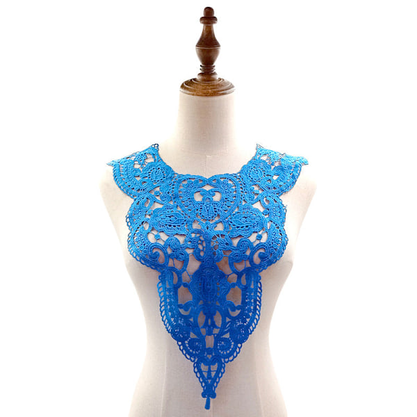 Dame falsk krage Avtakbar halv Milk Silk Brodert Cors Blue Blue