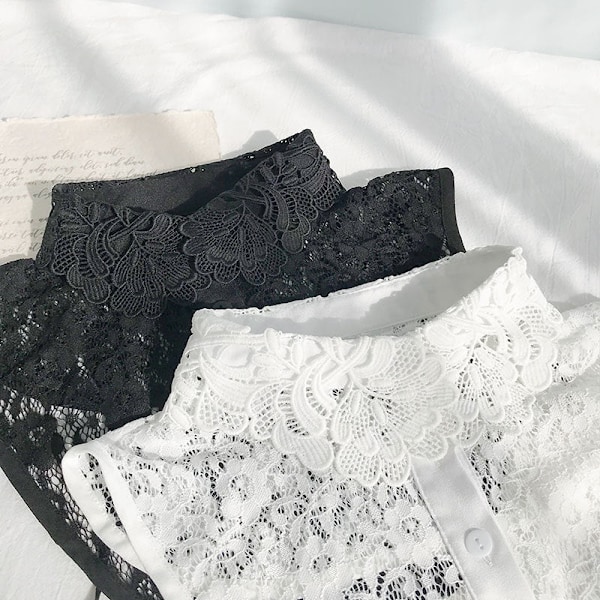 Dame falsk krage Avtakbar halv Profesjonell skjorte Svart W Lace flower Model B White